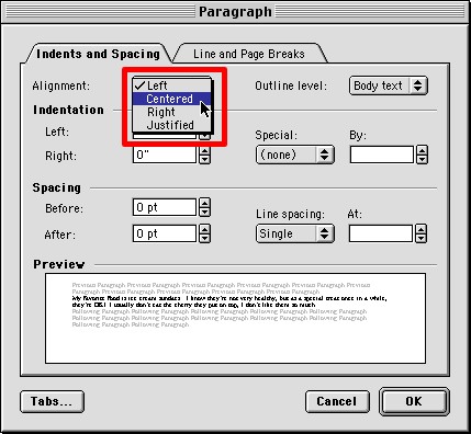 Paragraph menu