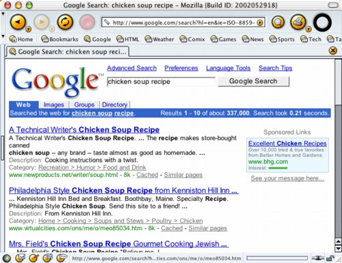Google search results