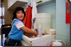 Girl washing hands