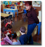 Woman playing with children